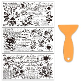 OLYCRAFT 3 Pieces/Set Black White Decals for Rubbing on Furniture and Crafts 30 x 15 cm Flower Text Furniture Sticker Transfer Sticker for Rubbing with 1 Piece Scraper for Scrapbook