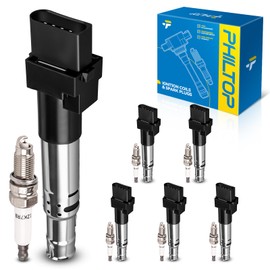 PHILTOP Set of 6 Ignition Coil Pack and Iridium Spark Plugs Fits for 2004-2009 TT Quattro 3.2L,2006-2009 A3 Quattro 3.2L,2004-2006 Cayenne/Touareg 3.2L,2004,2008 R32,2007-2008 Eos 3.2L