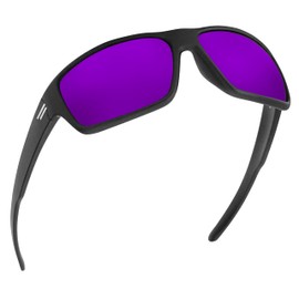 TOROE Eyewear FIELD Wrap Around Sport Sunglasses With Polycarbonate Polarized Lenses, Lightweight TR90 Frame (Matte Black | White Emblem, Purple Mirror (C3))