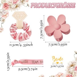 Joycabin Pack of 32 JGA Accessories Women, Team Bride Hair Elastics, 8 Jga Flower Hair Clips + 8 JGA Hair Bands + 8 Bridal Bracelets and 8 Stickers for Wedding Stag Night Decoration (Pink)