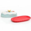 Floral Polka Dot Ceramic Butter Dish with Butterfly Knob, 6.4