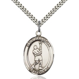 Bonyak Jewelry Saint Medal Collection Sterling Silver St. Sebastian Pendant 1 x 3/4 inches with Heavy Curb Chain