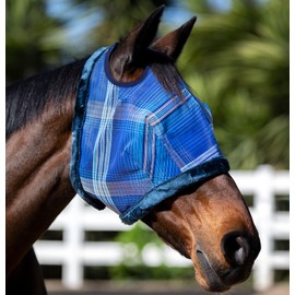 Kensington UV Fly Mask with Fleece Trim - Protective Mask with Dual Ear Opening & Forelock Freedom - Medium, Kentucky Blue