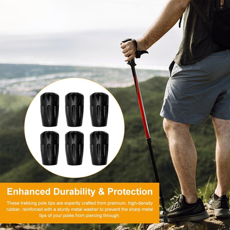 6-Pack Heavy-Duty Rubber Tips and Ferrules for Trekking Poles -