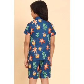 ENCIGER Boys Casual Shirts and Short Sets Casual Printed Kids Co-ords Set (KSS1_Blue Orange_6_7Y)