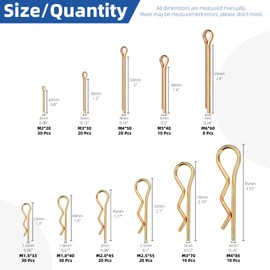 Glarks 208pcs 11 Sizes Cotter Pin and Hairpin R Clips Assortment Kit, 12 Sizes Colored Zinc Plated Hair Pins R Clips Hitch Pins Set for Small Engine, Automotive, Cars and Trucks