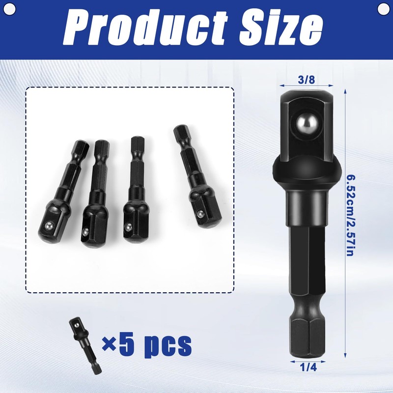 Nogeqi 5 Pcs 3/8 Impact Adapter,Impact Socket Adapter,1/4 to 3/8