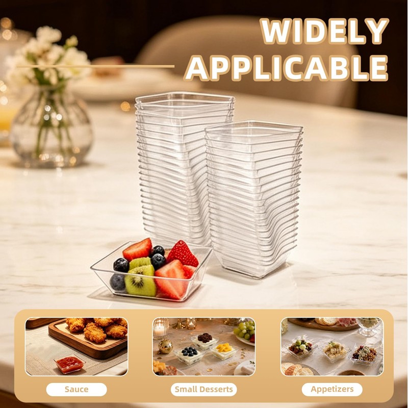 60 Pcs Mini Clear Dessert Plates 2.4 Inch Disposable Square