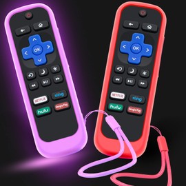 2Pack Case for Roku Remote, Cover for Hisense/TCL Roku TV Steaming Stick/Express Universal Replacement Controller Silicone Sleeve Skin Glow in The Dark Purple Red