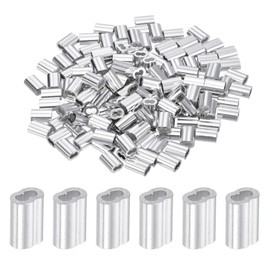 sourcing map 1/16" 1.5mm Aluminum Crimping Loop Sleeve Double Ferrule for Wire Rope Cable Line End, Silver 200pcs