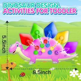 Valentine Girl Gifts Pink Dinosaur Color Sorting Sensory Toy for Toddler Girls,Easter Basket Stuffers Montessori Toys Fine Motor Skill Calm Down Fidget for Classroom Activities Aged 2 3 4 Year Old Kid