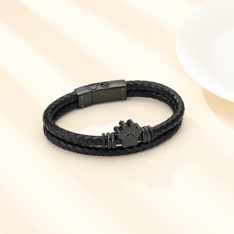 Hearbeingt Dog Paw Urn Bracelet for Ashes Braided Leather Cremation