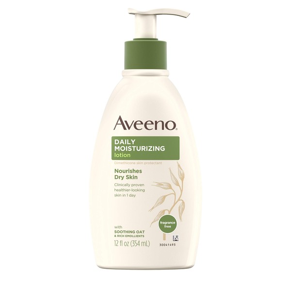 Aveeno Daily Moisturizing Body Lotion with Soothing Oat and Rich Emollients to Nourish Dry Skin, Fragrance-Free, 12 Fl Oz (Pack of 6)