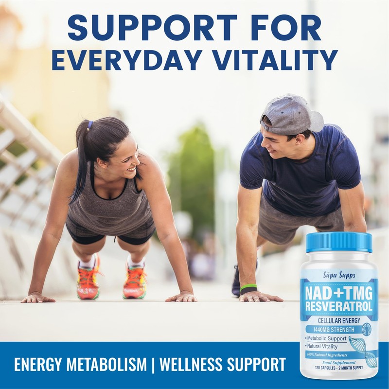 NAD+ TMG, Resveratrol -120 Capsules, 60 Day Supply, Cellular Energy