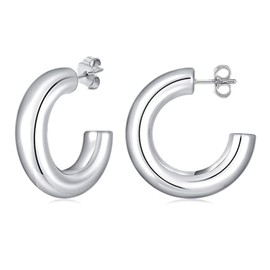 LIHELEI Silver Hoop Earrings – Elegant 14k Gold Plated Thick Gold Hoop Earrings - Chunky Women’s Earrings for Casual Wear, Office, Home – Lightweight and Comfortable