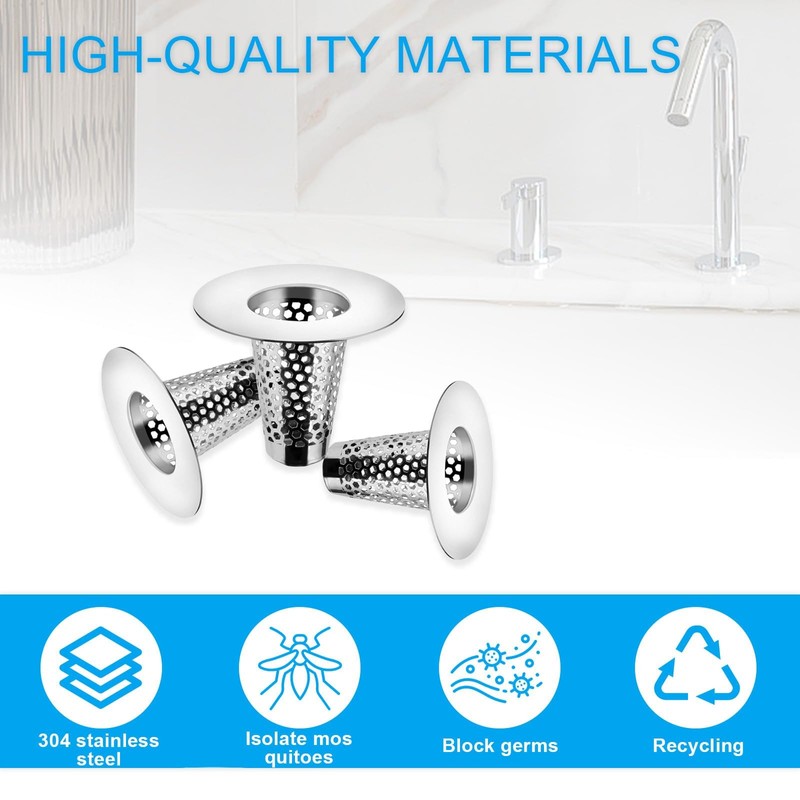 PARFCO Drain Strainer, 3 Pieces Strainer Shower Drain Hair, Stainless
