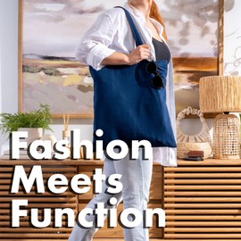 Carrywell (Not Made In China) 12 Pack Cotton Canvas Tote Bags, Bulk Lightweight Reusable Cloth Shopping Bag For Groceries, Promotions and Advertising, Blank Organic Cotton (Navy Blue)