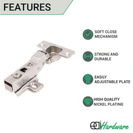 EAI Kitchen Cabinet Hinge | 35mm Clip On Sprung Soft Close Half Overlay 110 Deg | c/w Screw On Plate | Pack of 4
