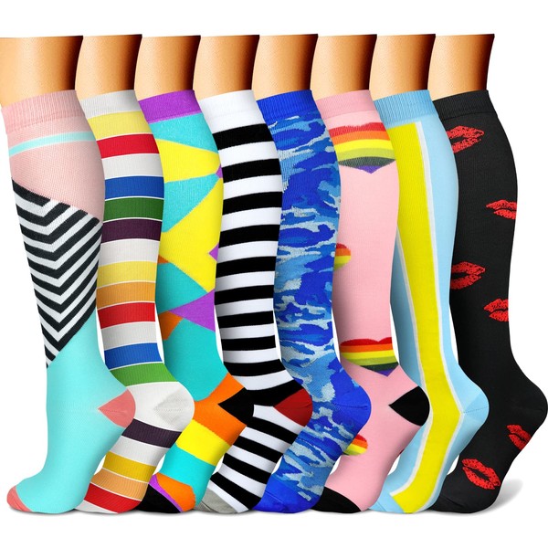 CHARMKING - Calcetines de compresión para hombres y mujeres (8