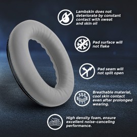 Lambskin QC45 SE QC35ii QC35 QC25 QC15 Earpads Cushions Replacement Ear Pads for Bose QC 45 35 II QC2 AE2 AE2i AE2w SoundLink SoundTrue 35ii 25 15 2 AE QuietComfort Sheepskin Leather Gray (Silver)