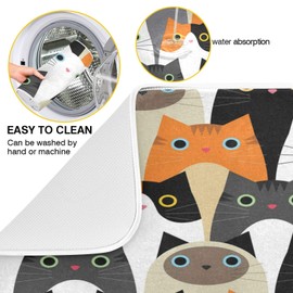 Cute Animal Cat Pattern Dish Drying Mat Microfiber Ultra Absorbent Reversible Hanging Drainer Pad for Kitchen Counter Washable Large 16x18 inch