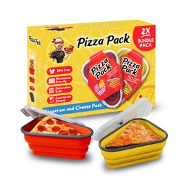 PIZZA PACK The Perfect Reusable Pizza Storage Container with 5 Microwavable Serving Trays - BPA-Free Adjustable Pizza Slice Container to Organize & Save Space, 2 Pack, Yellow, Red