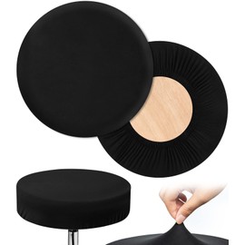HFATMOS Black Bar Stool Covers Round, 2 Pcs High Stretchy Circle Stool Cover, Soft Seat Slipcover Fit for Stool of Dia 12-15 in