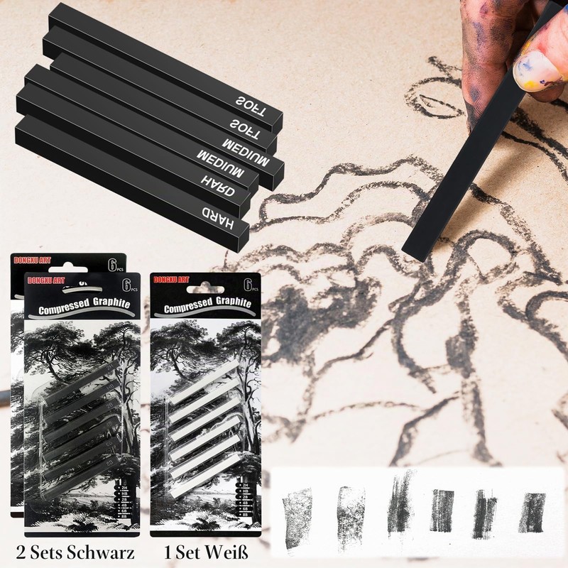 Pack of 18 Square Compressed Charcoal Pencils Compressed Graphite Material