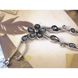 Alilang Silver Tone Grey Crystal Rhinestone Daisy Plumeria Floral Pendant Statement Necklace