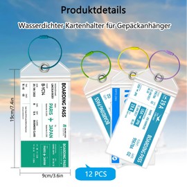 12 Pcs Cruise Luggage Tags Holders, Clear Cruise Luggage Bag Tags with Zip Seal & Steel Loops Reusable, for Cruise Ships, ID Badge, Cruise Travel Accessories（Colored Steel Ring）