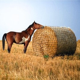 Large Round Bale Hay Net for Horses & Goats - Heavy Duty Knotless Slow Feeder Hay Net with 1.57 Inch Holes, Thick Nylon Mesh for Healthier Feeding of Livestock (6x6ft)