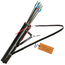 Bantoro Crafts Black Leather Quiver Traditional Leather Archery Quiver Arrows Holder Waist/Hip Hanging Sling Bag Shooting Hunting Shoulder Strap Adjustable Belt Bag