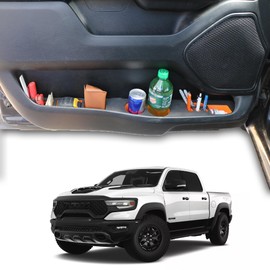 Truck Organizer with Cup Holders Insert Compatible with RAM 1500 2019-2026 Best Truck Accessories, RAM 1500 Door Organizer Custom Fit Storage Box (Combo Driver+Passenger) (Black)