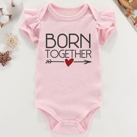 Acwssit Born Friends Newborn Twins Outfits Boy And Girl Baby Items outfits matching, Pink Bodysuit Red Love, 6-9 months