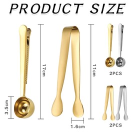 2 Pieces of Coffee Measuring Spoons, 2 Pieces of Clips, Stainless Steel Tableware, Spoons with Sealing Clips, Creative Tableware, Kitchen Accessories