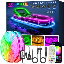 ROLiGHTiC 55FT LED Boat Lights, 12V APP RF Remote Control Pontoon Boat Lights, IP66 Waterproof RGB Marine Strip Lights, Boat Interior Light, Boat Deck Light for Bass Boat, Fishing Boat, Yacht