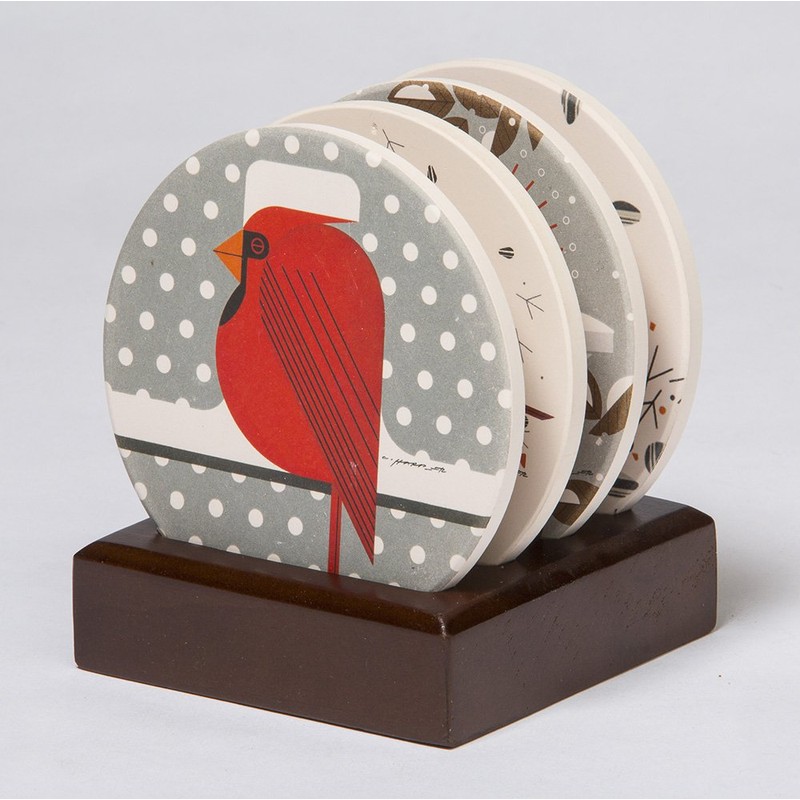 Charley Harper Cardinals Absorbent Stone Coaster Set