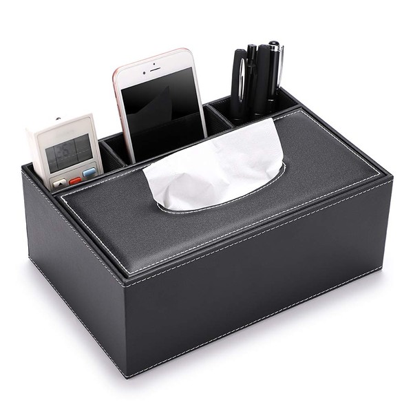 Sumnacon Multi-functional Tabletop Storage Case, Tissue Case, Remote Control Stand, Stylish, Tissue Box, Remote Control Case, Tabletop Storage, Tissue Remote Control, Pen Holder, Accessory Box (Black)