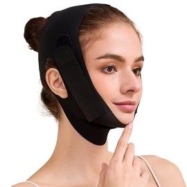 Banda Reductora Facial, Banda para Papada, Máscara Facial en Forma de V con Grafeno, Soporte para La Barbilla, Ideal para Dormir, Máscara Reafirmante para Mujer, Negra, Talla Mediana