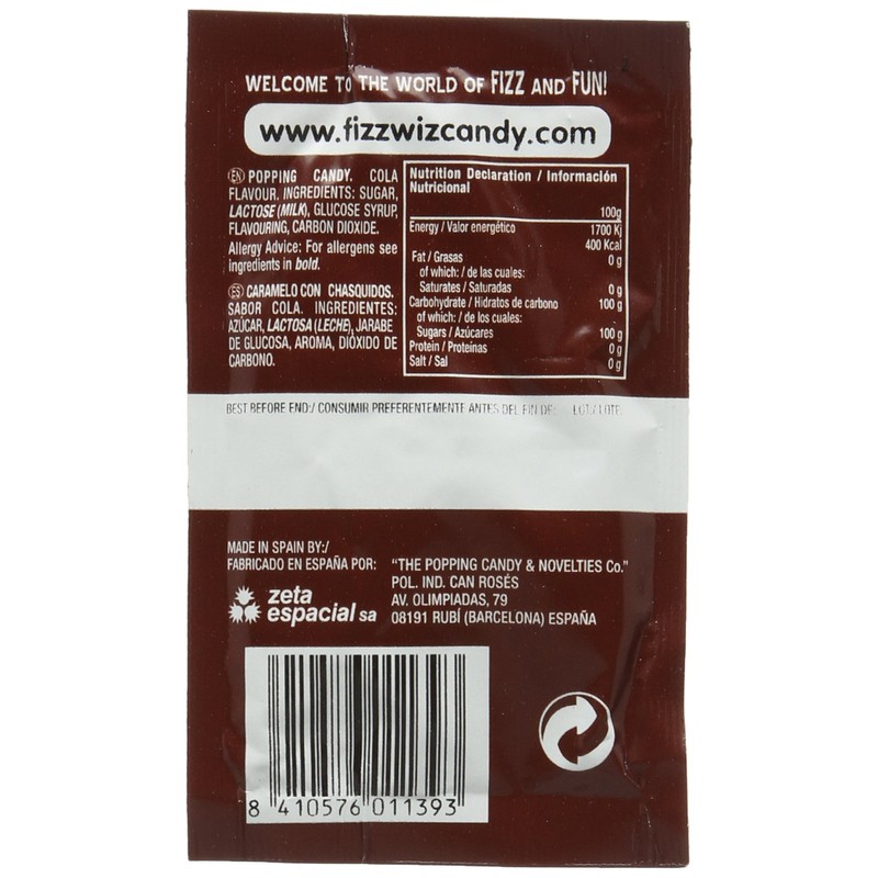 Fizz Wiz Popping Candy Cola Flavour 5g - Pack of