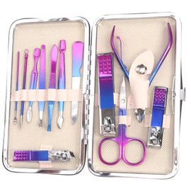 Rustark 12Pcs Rainbow Manicure Pedicure Kit Professional Stainless Steel Nail Care Set Includes Nail Clippers Manicure Tools Travel Case for Nail Manicure Trimming Grooming for Travel or Home