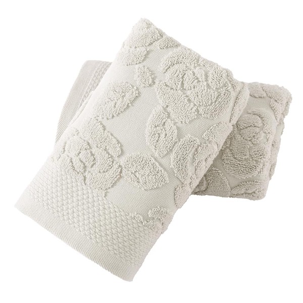 YiLUOMO White Embossed Floral Pattern Hand Towel Set of 2