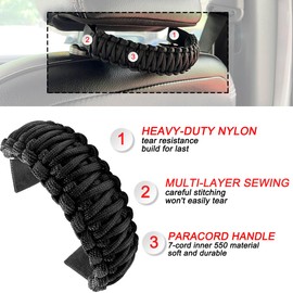 SWLOR Paracord Headrest Grab Handles,Headrest Grab Handles for Jeep Tacoma Bronco,Heavy-Duty Paracord Handle,Back Seat Grab Handles (Black)