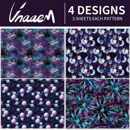 Vnaaem 12 Pcs Birthday Wrapping Paper Galaxy Space Gift Wrap Paper with Neon Stars Patterns for Kids Men Women Birthday Baby Shower Party,19.6 X27.8Inch