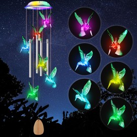 Qoosea Solar Wind Chimes Solar for Outdoor, Color Changing Garden Hummingbird Aluminum Tube Solar Light Wind Chimes, Perfect for Patio Garden Decoration, Gifts for Christmas New Year Birthdays