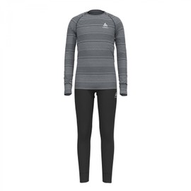 Odlo Unisex Children's Active Warm Eco Baselayer Set, Black-Grey Melange, 140, Black - grey melange