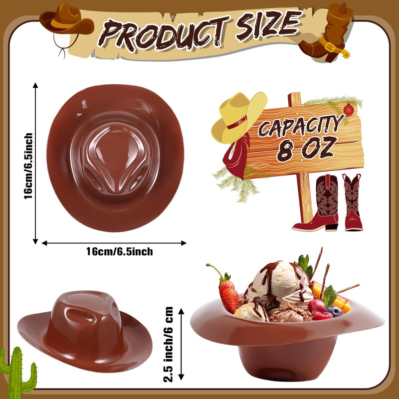 Uiifan 24 Pcs Cowboy Hats Ice Cream Bowls Snacks Yogurt