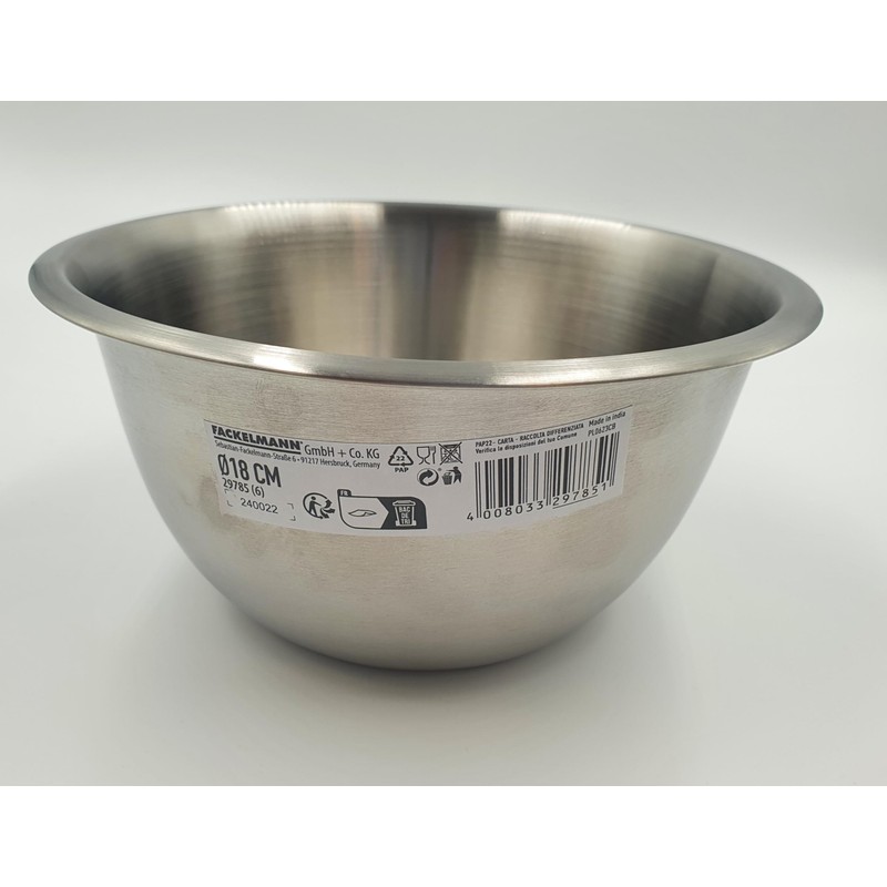 Fackelmann Mixing Bowl 18cm, Stainless Steel, Extra Deep, Food Safe,