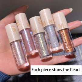 5-Piece Liquid Glitter Eyeshadow Set – Shimmering Champagne, Silver, Silver Purple, Rose, & Gold – Pearlescent Highlighter Stick for Sparkling Eye Makeup