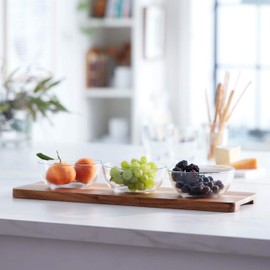 Libbey Acaciawood 3-Piece Glass Condiment Dish Set with Wood Serving Board